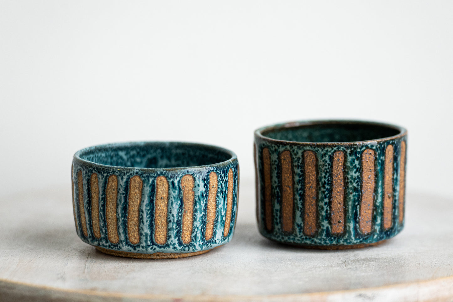 blue lines stoneware vessel