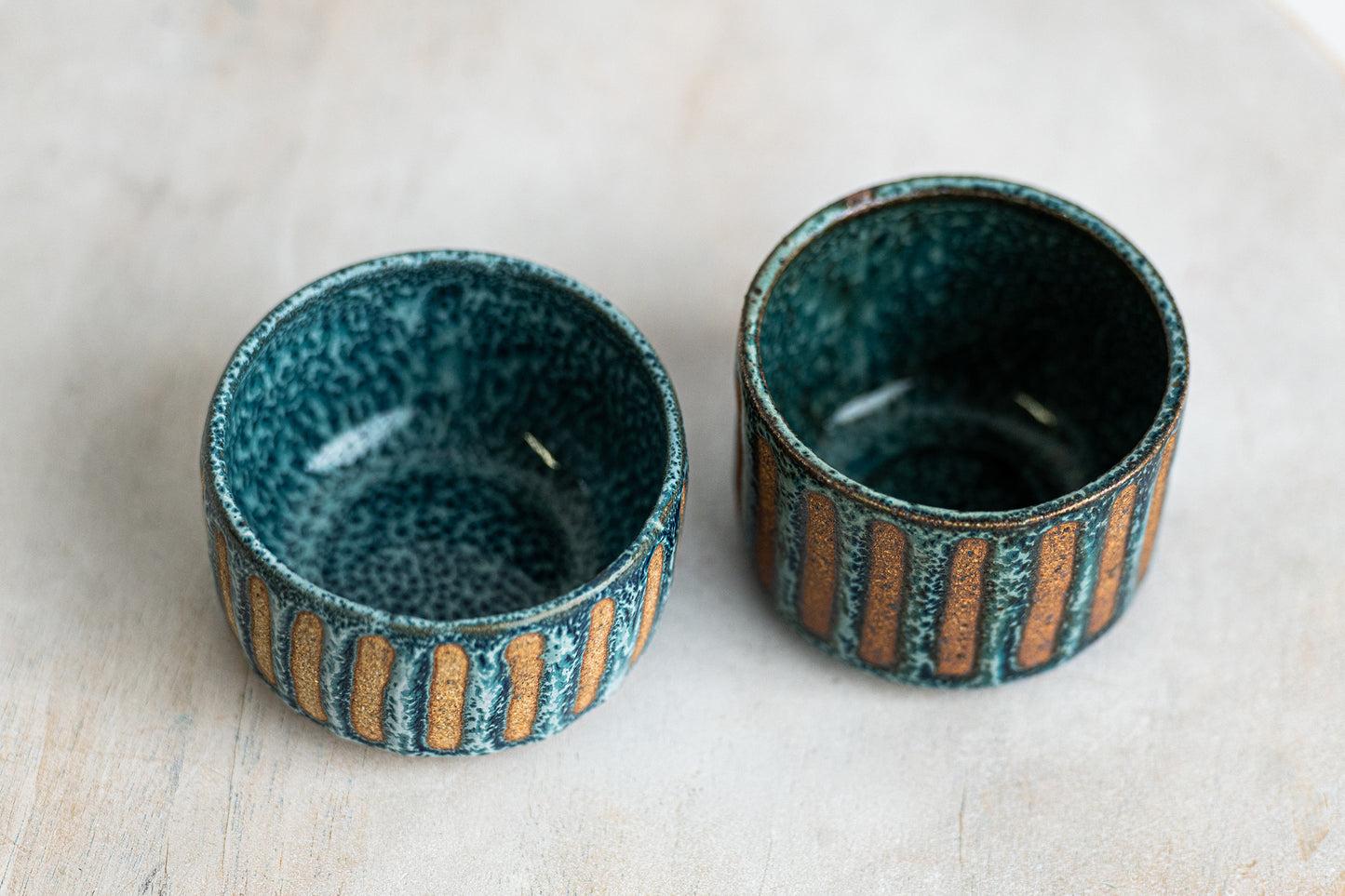 blue lines stoneware vessel