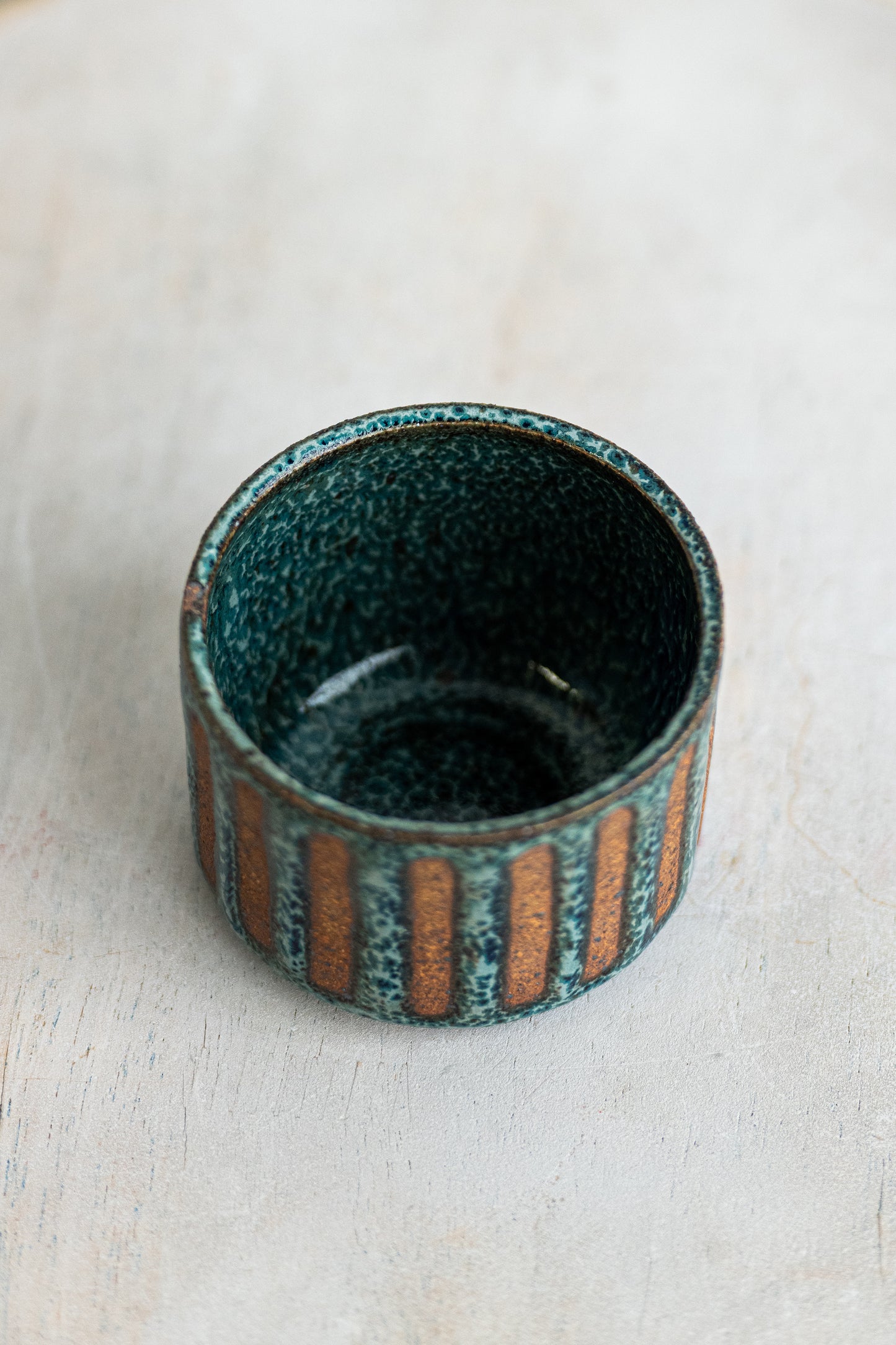 blue lines stoneware vessel