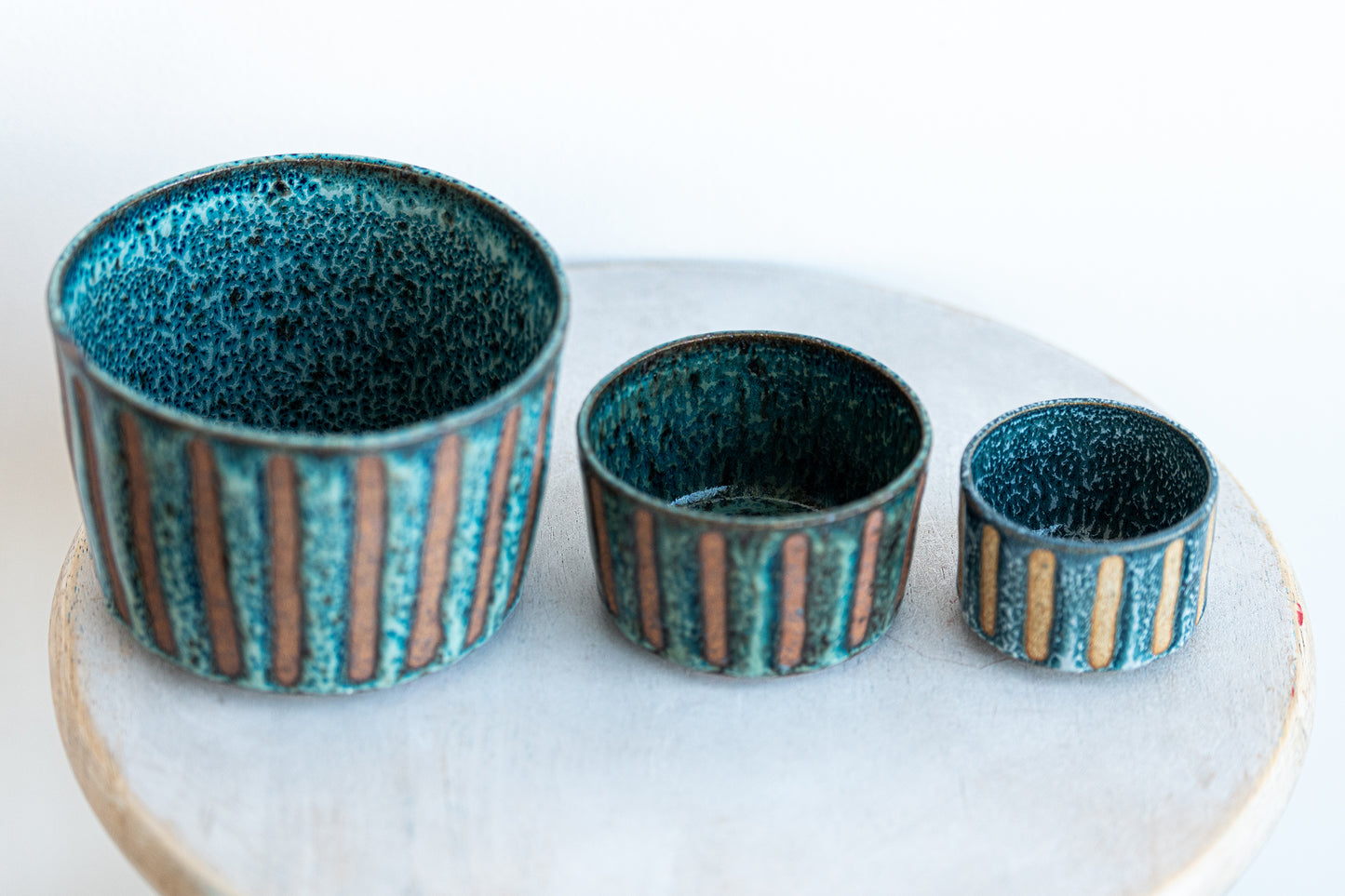 blue lines stoneware vessel