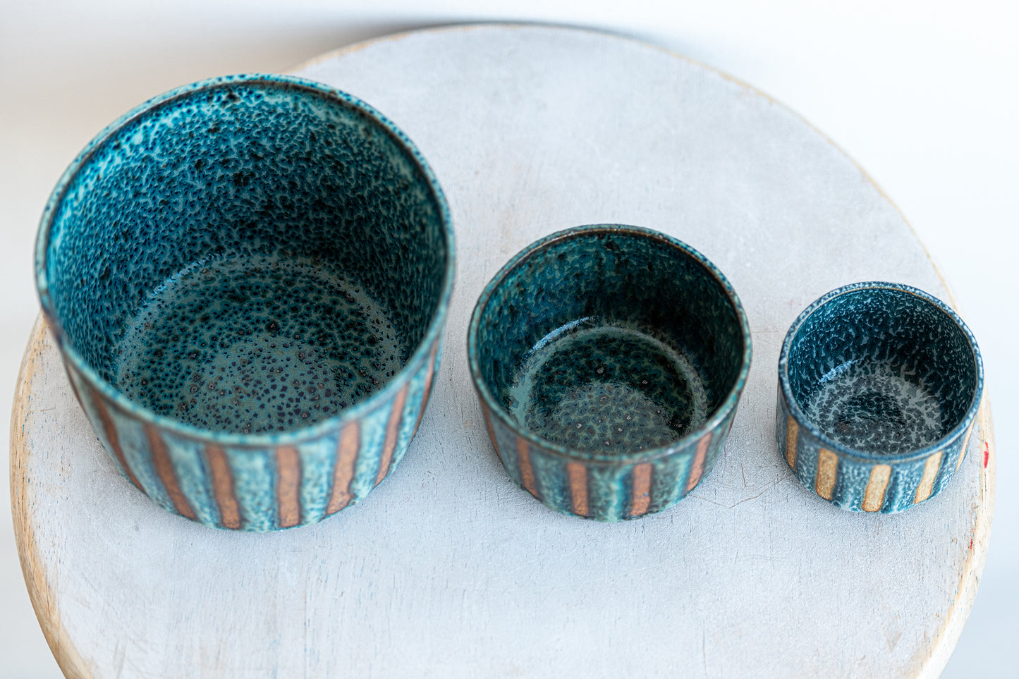 blue lines stoneware vessel