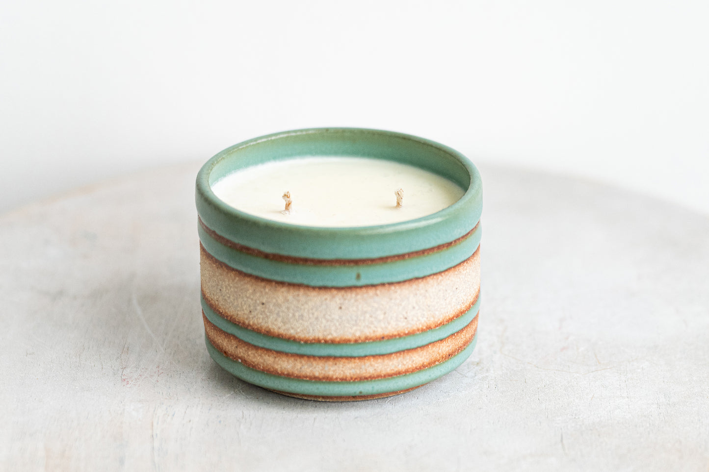 burnt blue stripes underdog stoneware candle