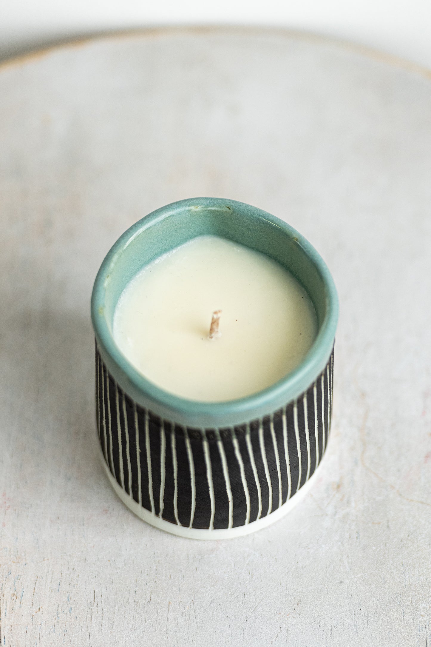 black, white & sea foam underdog porcelain candle
