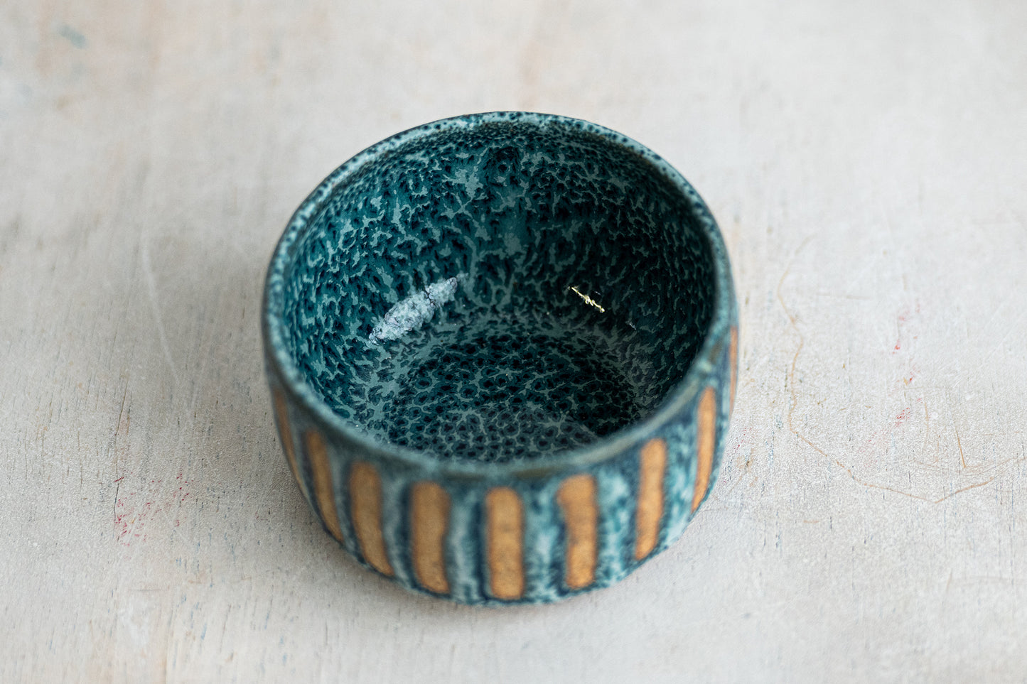 blue lines stoneware vessel
