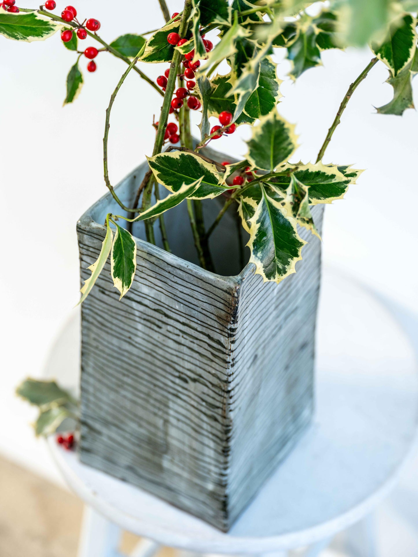 dirty collection - large square striped vase