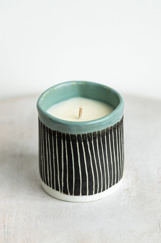 black, white & sea foam underdog porcelain candle